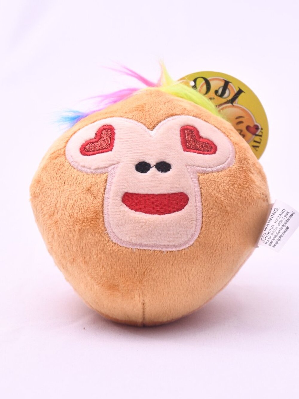 Emoji Movie Heart Eyes Monkey Plush Ball Toy Rainbow Hair NWT Collectible 5"